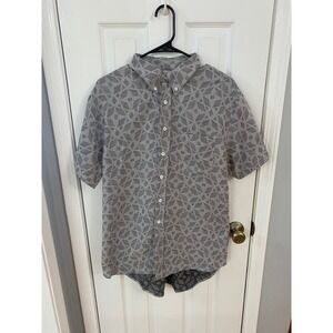 Billy Reid Button Down Shirt Mens Large Grey Geometric Short Sleeve Standard Cut